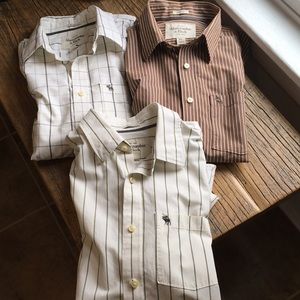 Abercrombie & Fitch Men's Striped Button-Down Shirt - Cream with Green Stripes